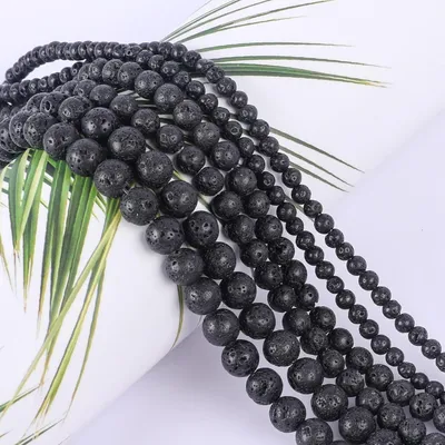 Produktbild von Lavastein Perlen 8mm Rund Schwarz 90 Stück für Schmuck Basteln