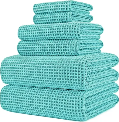 Obrázek produktu pro Sada 6 ručníků z mikrovlákna, rozměr 76x152 cm, s vaflovou strukturou, vhodná pro kempování