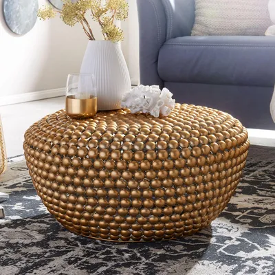 Produktbild von FineBuy Design Couchtisch rund 60 cm gold Metall - Handgefertigter runder Wohnzimmertisch aus Aluminium - Alu Loungetisch - Goldener Dekotisch