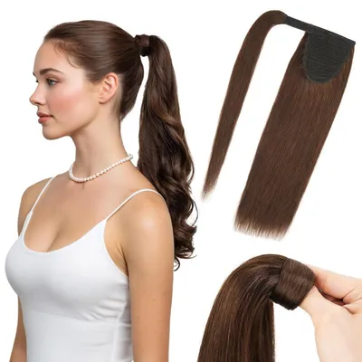 Immagine prodotto di Estensione per capelli veri, treccia, 55 cm, marrone scuro, liscia, 95g, con chiusura a strappo