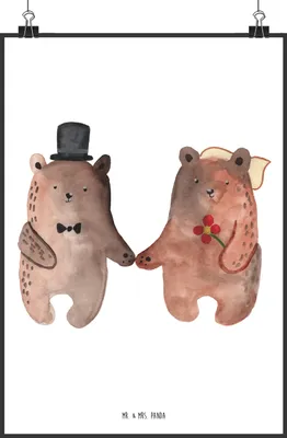 Produktbild von Mr. & Mrs. Panda Bild Bär Heirat DIN A2 - Weiß - Geschenk, Deko, Plakat, drucke, Teddy, wanddeko, Wandbild, Verheiratet Heirate Hochzeit Hochzeitsgeschenk Hochzeitspaar