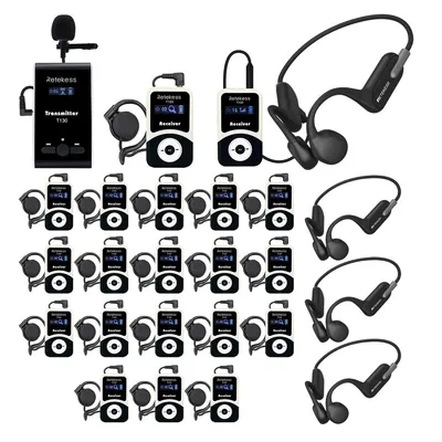 Produktbild von Retekess T130 Tour Guide System Set, mit Knochenleitungskopfhörern, 99 Kanäle, 200 m, Geräuschunterdrückung, klare Sprachübertragung, für Reisebüro