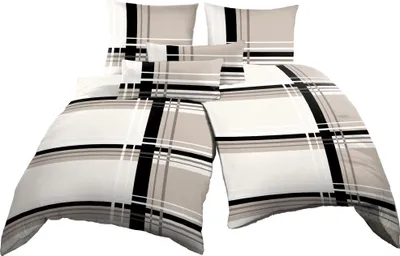 Produktbild von Bettwäsche 135x200 cm + 40x80 cm grafisch gestreift beige schwarz Microfaser