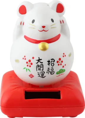 Produktbild von Glückskatze Maus - Maneki-neko - Winkekatze - Solar - 10,5 cm - weiß