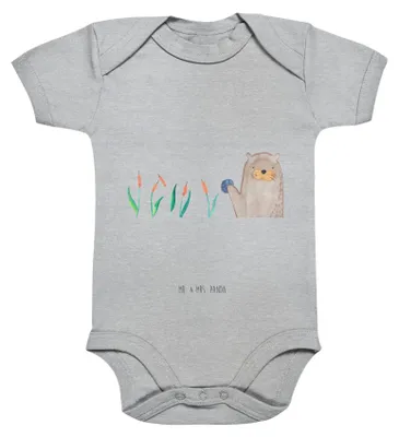 Produktbild von Mr. & Mrs. Panda Strampler Baby Otter Stein 1. - 3. Monat - Heather Grey - Geschenk, Neugierig, Seeotter, babykleidung body, overall, Pflanzen, See, Babybody, Grüßen