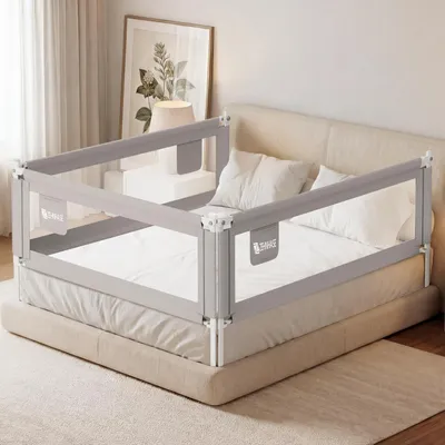 Obrázok produktu pre Detská zábrana na posteľ 140 cm, sivá, výškovo nastaviteľná, pre deti
