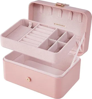 Produktbild von Famanu Schmuckbox Klein 2-lagig Tragbare Schmuckaufbewahrung - Pastellrosa