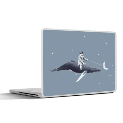 Produktbild von MuchoWow® Laptop Aufkleber Sticker Cover Weltraum - Junge - Mond - Wal 30x22 cm - Laptop-Sticker