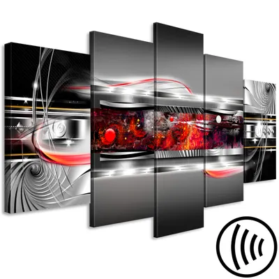 Produktbild von Akustikbild Abstrakt 200x100 cm Bilder Akustikschaum Hochleistungsschallabsorber Schallschutz Leinwand 5 tlg Wandbild Raumakustik Schalldämmung 3D Effekt silber rot schwarz a-A-0692-b-n