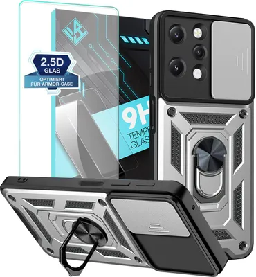 Produktbild von Armor Handyhülle für Xiaomi Redmi 12 mit 9H Displayglas Displayschutz Kameraschutz Handy Panzer Case Cover Schutzhülle Outdoor Farbe: Silber