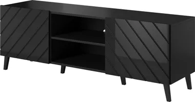 Produktbild von Furniture24 Fernsehschrank Abeto Lowboard 150 cm Unterschrank 2 Türen Schwarz mit Schwarz Hochglanz