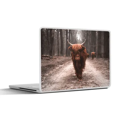 Produktbild von MuchoWow® Laptop Aufkleber Sticker Cover Schottischer Hochländer - Wald - Kuh - Tiere - Natur 36.5x27.5 cm - Laptop-Sticker