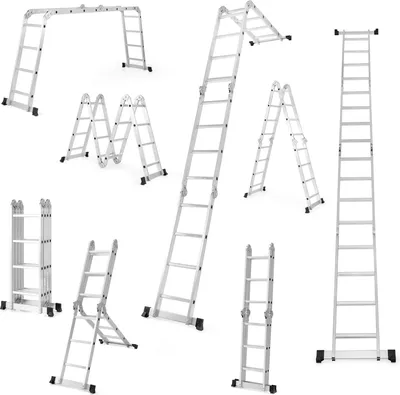Produktbild von Drabina wielofunkcyjna COSTWAY 7 w 1 o długości 4,6 m, aluminiowa drabina do 150 kg z bezpiecznym zawiasem blokującym i antypoślizgowymi podkładkami pod stopy