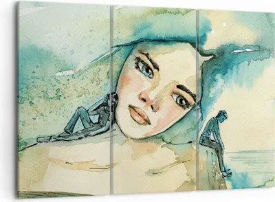 Produktbild von Bild auf Leinwand - Leinwandbild - 3 Teile - Aquarell Frau Emotionen - 105x70cm - Wand Bild - Wanddeko - Wandbilder - Leinwanddruck - Bilder - Wanddekoration - Leinwand bilder - CE105x70-4858