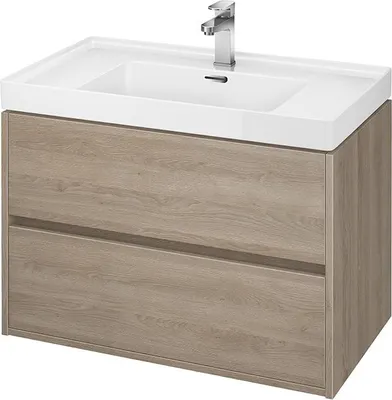 Produktbild von BADLAND Badmöbel Set Badezimmerschrank mit Keramikwaschbecken, 2-Schubladen CREA 80 Eiche