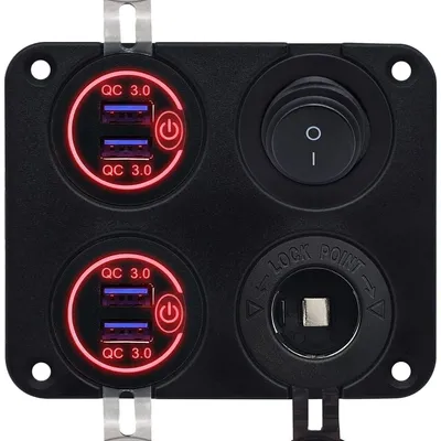 Produktbild von ProRide 12V USB-Autolader 4 Ports QC3.0, Schalter & 12V-Steckdose
