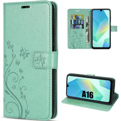 Image de Coque pour Samsung Galaxy A16 5G/4G Protection Anti-Rayures Antichoc Synthécuir Motif Floral Papillon - Vert