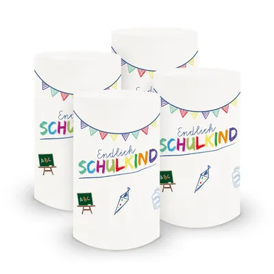 Produktbild von itenga 6x Windlicht Endlich Schulkind Weiß 10cm