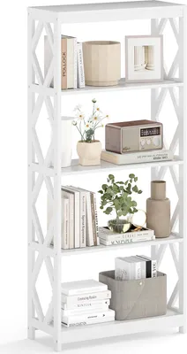 Produktbild von COSTWAY 5-stöckiges Bücherregal, Holzregal mit Struktur, Standregal weiß, Aufbewahrungsregal für Küche, Wohnzimmer & Schlafzimmer, 70 x 30 x 155 cm