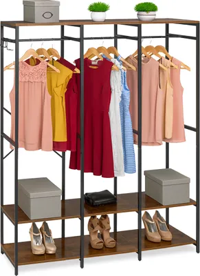 Produktbild von Relaxdays Garderobe, offen, Kleiderschrank, Ablagen & Stange, HBT: 180x141x40 cm, Kleiderständer, Metall, schwarz/braun