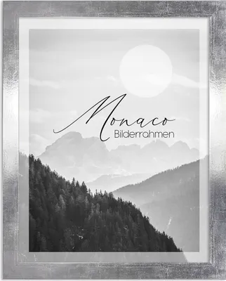 A framed picture of mountains and trees with text overlay.