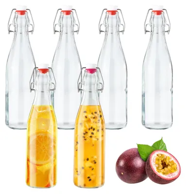 Glasflaschen 500 ml mit Bügelverschluss, 6 Stück, transparent