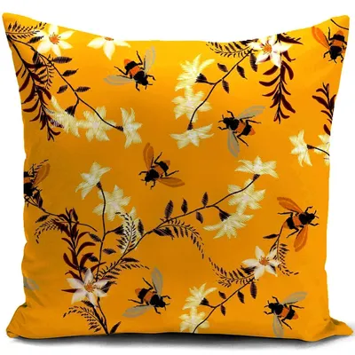 Productafbeelding van Kussensloop 40x40 cm, motief: bij, kleur: mosterdgeel