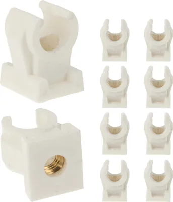 Produktbild von tecuro Rohrclip Set einfach 8 mm - 10 Stück - Kunststoff weiß, mit Messing - Gewindebuchse M6