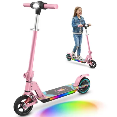 Produktbild von Elektroscooter Für Kinder Alter 6-14 mit LED, Einstellbare, 6,5 Zoll, 130W, 16km/h, 10-15km Reichweite, Klappbar, Jugendliche Elektroroller Rosa