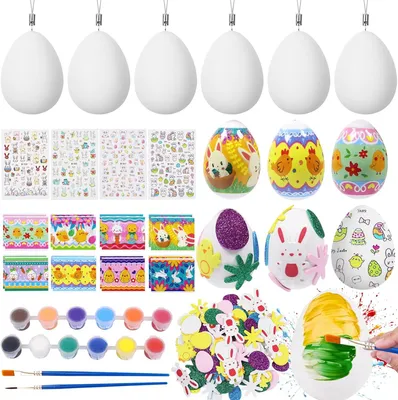 Productafbeelding van Paaseieren, plastic, set met verf, stickers en kwast, voor knutselen