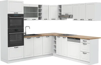 Produktbild von Vicco Eckküche R-Line, 237 x 247 cm ohne Arbeitsplatte, Weiß Landhaus/Weiß