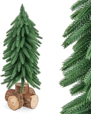 Produktbild von KOMFOTTEU 40 cm künstlicher Weihnachtsbaum Mini, Tisch Christbaum mit Massivholzsockel & 200 Zweigspitzen, Tannenbaum klein für Tische, Weihnachtsdekoration Grün