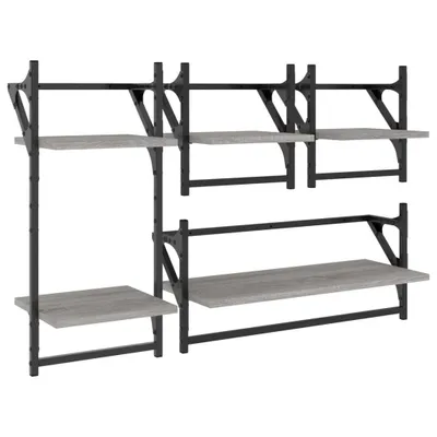 Immagine prodotto di vidaXL Set di scaffali da parete in 4 pezzi con aste in legno grigio Sonoma