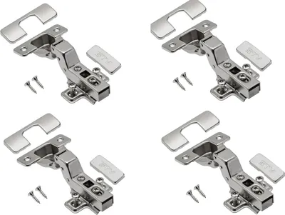 Produktbild von GTV - 4 x Hydraulisches Scharnier ECHC, Einsteckvorrichtung - Scharnier mit Dämpfung - Innenanschlag - Montageplatte H=0 mit Euroschrauben - stilles Schließen - Möbelscharnier Topfscharnier