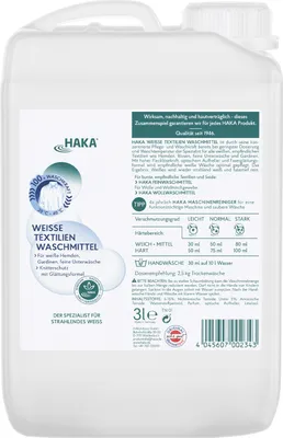 Produktbild von HAKA Weiße Textilien Waschmittel 3l mit Knitterschutz & ohne Aluminium