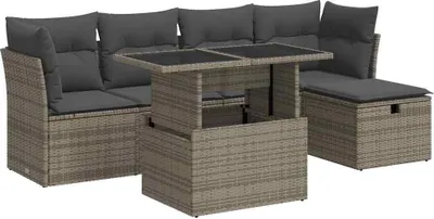 Immagine prodotto di vidaXL Set di divani da giardino a 6 pezzi con cuscini in rattan grigio