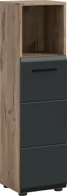 Produktbild von Badezimmer Midischrank mit 30 cm Breite in Eiche mit schwarz matt, 1 Schublade & 1 offenes Fach - IGGESUND-158