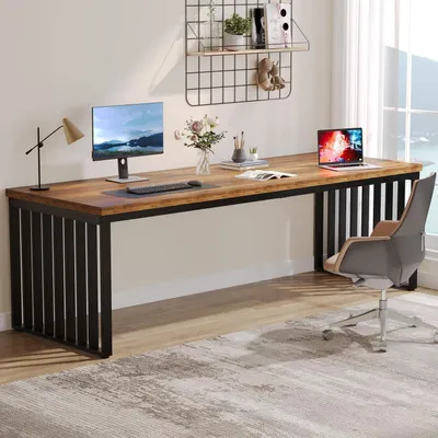 Produktbild von Schreibtisch 180 cm Computertisch Bürotisch Metallgestell Holzoptik Braun