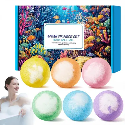 Image de Coffret cadeau de 6 bombes de bain, chacune pesant 100g, pour l'hydratation et la relaxation