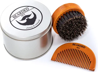 Produktbild von Bearded Ben Bartbürste mit Wildschweinborsten – Bartpflege Set für Männer inkl. Bart Bürste aus Holz und Bartkamm – Beard Brush Kit für die tägliche