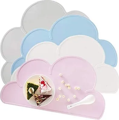Produktbild von Tischset Kinder Platzset Abwaschbare Silikonmatten 4 Stück Tischset platzdeckchen Wolke Form Abwaschbar rutschfeste Silikon Tragbar Wasserdichtes Kinder Platzset Teller Set, 4 Set Wolke