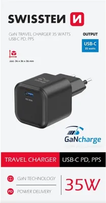 Obrázok produktu pre SWISSTEN GaN Travel Charger 1xUSB-C 35W PD čierna