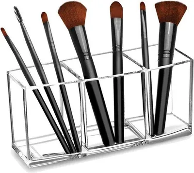Obrázek produktu pro Organizér na kosmetické štětce, 3 přihrádky, akryl, stojánek na kosmetiku