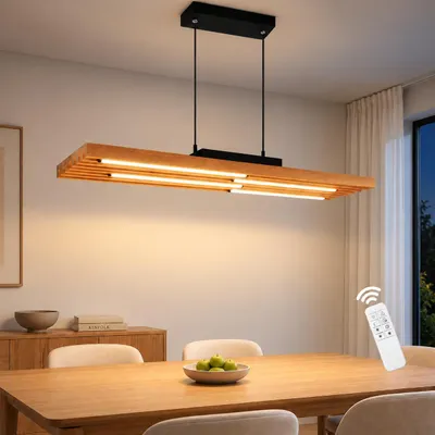 LED-Hängelampe Holz 80 cm, dimmbar, höhenverstellbar, 33 W
