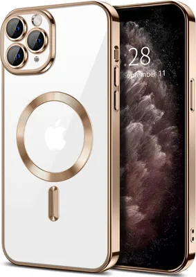 Obrázek produktu pro Magnetické čiré pouzdro pro iPhone 11 Pro Max, kompatibilní s MagSafe, galvanicky pokovené ochranné pouzdro s ochranou fotoaparátu Hnědý