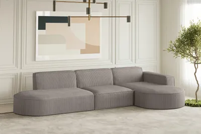 Produktbild von Ecksofa Designersofa PALMA in Stoff Scala Grau Ottomane Rechts