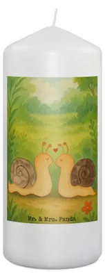 Produktbild von Mr. & Mrs. Panda Kerze Schnecken Liebe Design 19 x 8 cm - Weiß - Geschenk, Bedruckte, Pärchen, glücklich, Zufrieden, Erinnerungskerze, Paar, Erinnerungslicht, Freundin