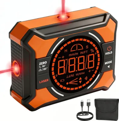 Produktbild von Digitale 3-in-1 Winkelmesser & Laser-Wasserwaage, Neigungsmesser, magnetisch, 0-90°/0-180°, 10m Kreuzlaser, IP54, Holz- und Rohrarbeiten