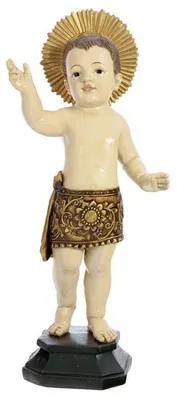 Stehendes Jezuskind aus Kunstharz, handbemalt, 29 cm