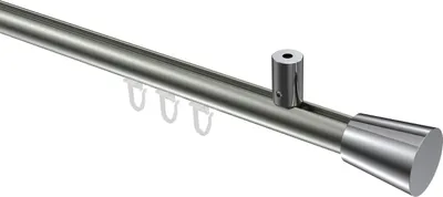 Produktbild von Interdeco Innenlaufstange / Gardinenstange mit Innenlauf Edelstahl-Optik / Chrom, Typ Sonius Sitra (Konus) Deckenmontage, 20 mm Ø 1-läufig, 120 cm